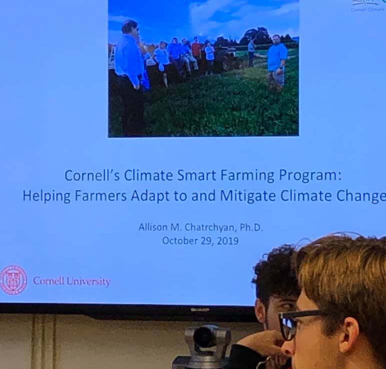 Cornell's Climate Smart Farming Program slide presentation on screen
