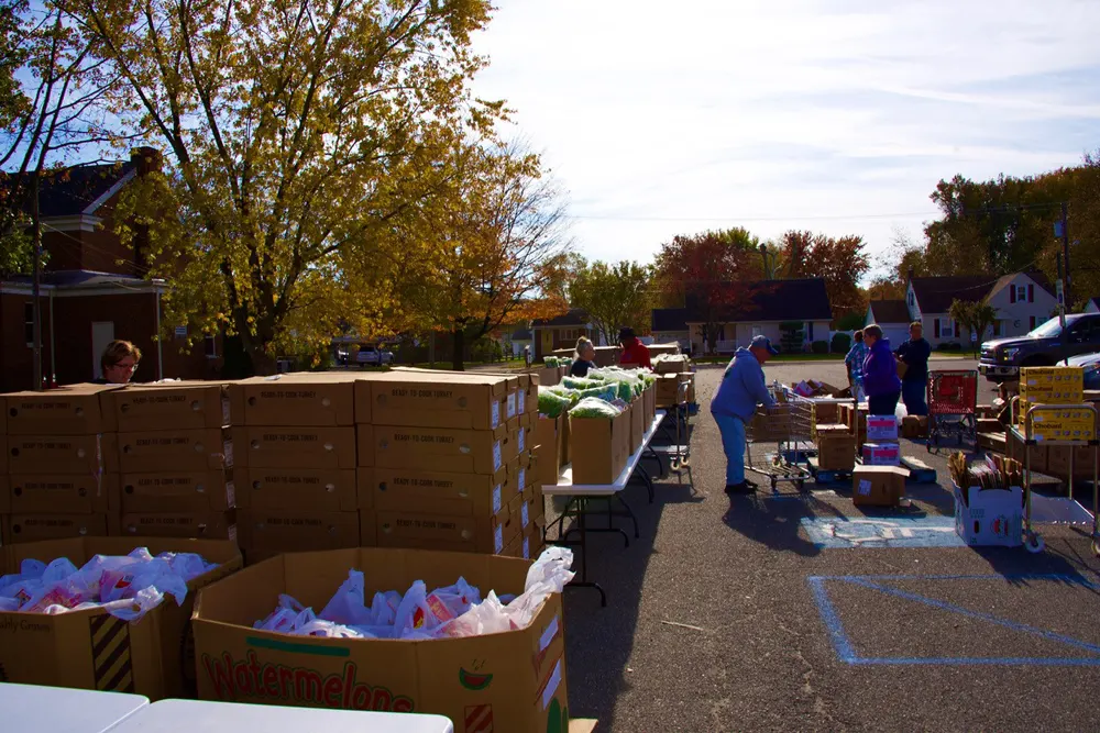 Staging area for the food giveaway